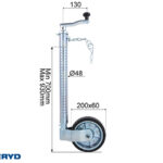 Roata de sprijin model striat,SS Ø48 mm ,cauciuc masiv 200×60 mm. Sarcina suportata 200 Kg